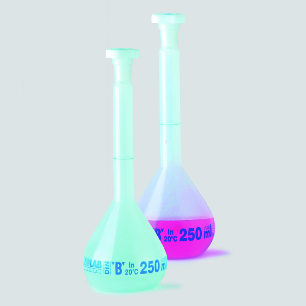 Volumetric Flask Ml Clear Pp Cl B Ns Pe Stopper Blue Scale