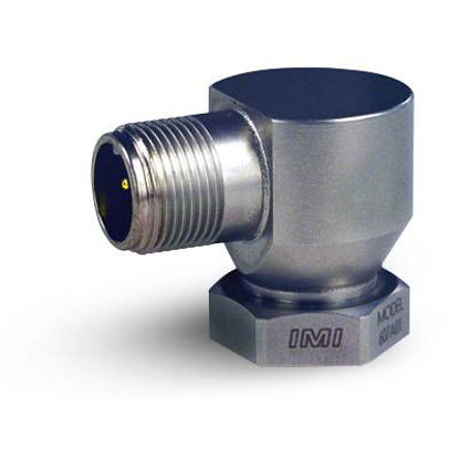Model:607A01 - Low profile industrial ICP® accelerometer, 100 mV/g, 0.5 to 10k Hz, side exit, 2-pin MIL connector & swiveler base, single point ISO 17025 accredited calibration