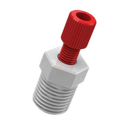 Cole-Parmer VapLock Tubing Adapter, 1.8-2.0 mm OD x 1/4" NPT(M), red PP w/ green ETFE, PP; 1/ea