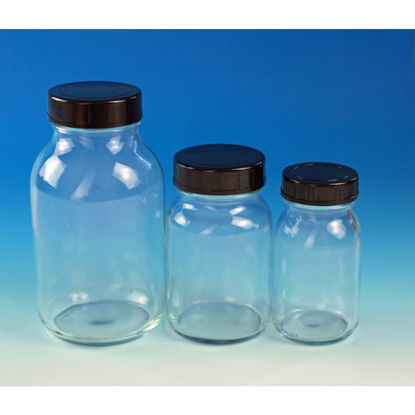 Wide neck bottle 50 ml, GL 32 thread and screw cap clear glass