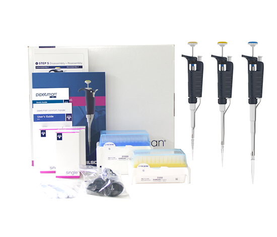 Gilson PIPETMAN G Starter Kit Pipette, P20G, P200G, P1000G, Manual Air Displacement, D200 TIPACK pipette tips, Metal Ejector JMG No. 1152642 MPN F167900