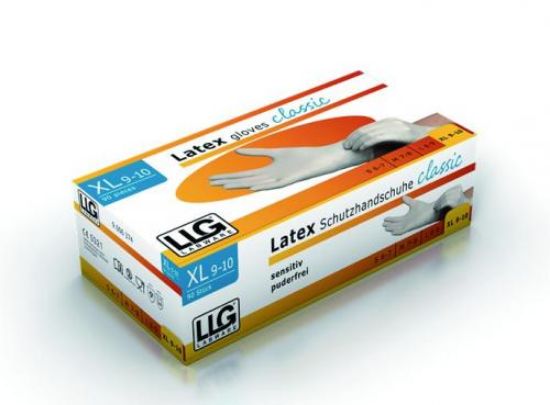 LLG-Disposable gloves, Classic, Latex, size M white, fingers textured, powder free, 240mm, pack of 100_1816938
