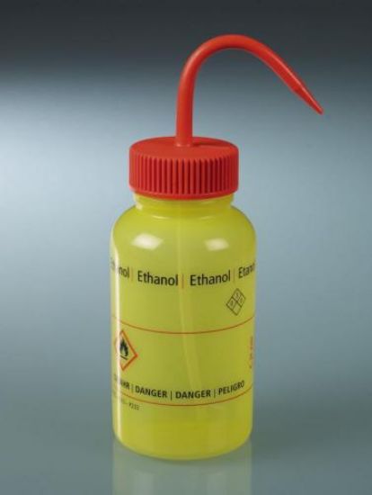 Wide-neck wash bottle 500 ml, LDPE, "ethanol", orange closure, LaboPlast®_1869494