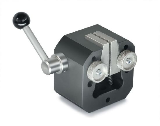 Wedge tension clamp (20 KN) for tensile force tests, 2 items. With its wedge shape it automatically clamps the sample under tension, incl. Jaws with pyramid grip, similar to illustration (can also be ordered individually). range up to 13 mm_1377309
