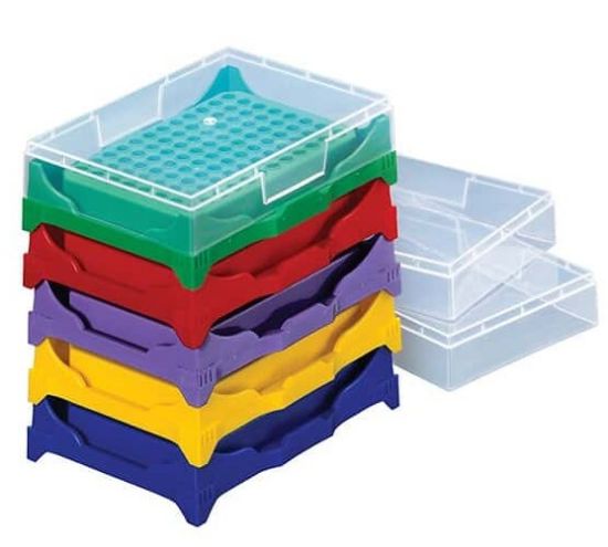 Cole-Parmer Essentials 96-Well Stacking PCR Rack w/Lid, PP, Assorted ...