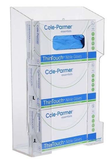 Cole-Parmer Essentials ThinTouch„ Powder-Free Blue Disposable Nitrile Gloves and Acrylic Triple Glove Box Holder Bundle_1910651