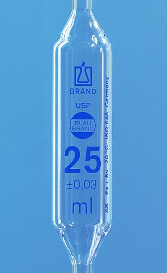 Bulb pipette 20 ml, 1 mark USP, BLAUBRAND®, cl.AS, conform. cert., blue grad. AR-Glas®, incl. USP batch certificate_1492950