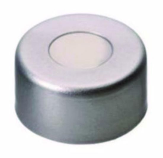 LLG-Alu rim caps 11 mm, colourless laquered with hole, with transp. flat sealing, PTFE virginal, 53° shore D, 0,25mm, pack of 100_1512737
