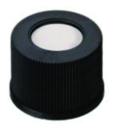 LLG-Screw caps N 10 (bonded), black PP, center hole, Silicone white/PTFE red, hardness:45°shore A,thickness: 1.5 mm,pack of 100_1575690
