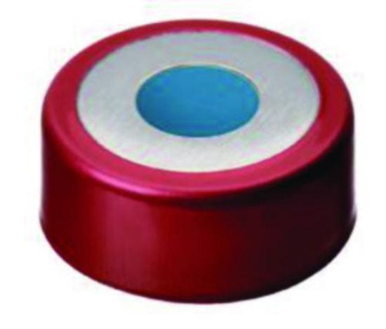 LLG Bimetal Crimp Cap N20, Red/Silver, Center Hole, Silicone/PTFE, Pack ...