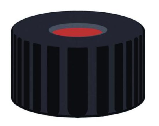 Screw-caps N 9, PP, black hole red rubber/FEP colourles, hardness 40° shore A, septa thickn.: 1,0mm, pack of 100_1584127