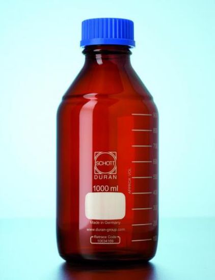 Laboratory bottle 500 ml, amber glass GL45, with cap and pouring ring_1588216