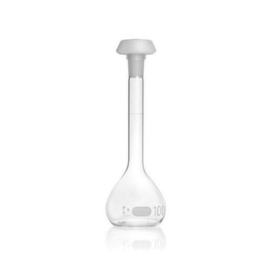 DURAN® Volumetric flask 100 ml, class B white graduation, with one graduation mark, polyethylene stopper, NS 14/23_1589774