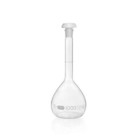 DURAN® Volumetric flask 1000 ml, class A blue graduation, batch certificate, one graduation mark, polyethylene stopper,NS 24/29_1589867
