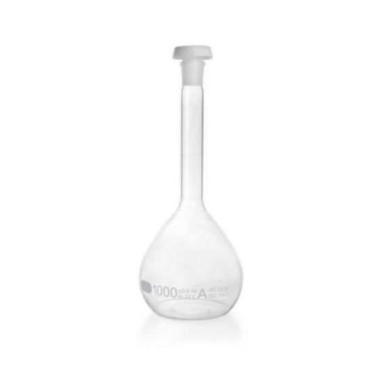 DURAN® Volumetric flask 1000 ml, class A blue graduation, individual certificate, one graduation mark, polyethylene stopper,NS 24/29_1589727