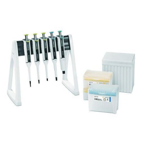 Tacta® Pipette 5-pack 20 incl. Linear Stand and Tacta® Pipetten: 2-20;10-100;20-200;100-1000 a. 500-5000l μl and Sartorius Optifit Tip tray Box_1599758