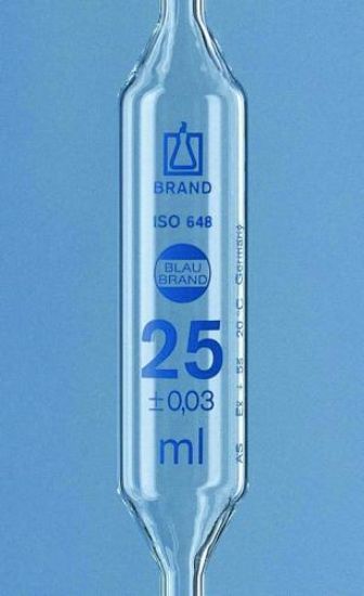 Volumetric pipet 25 ml, with 2 marks BLAUBRAND®, cl. AS, AR glass KB, blue grad., with single certificate_1625105