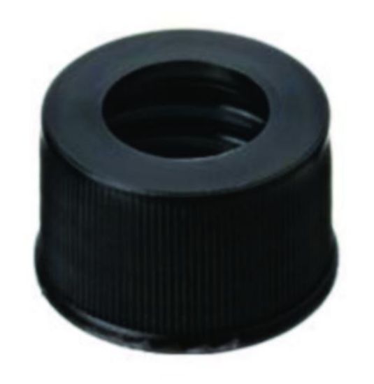 LLG-Screw-caps 18mm, PP black, with hole, Butyl red/PTFE grey, 55° shore A, 1,6mm, pack of 100_1606903