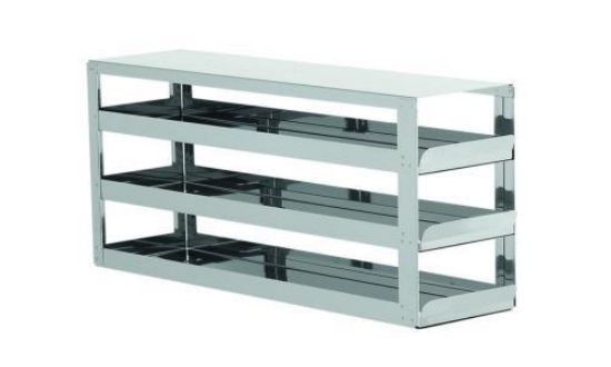 Sliding shelf rack for upright freezer for (hxd) 3x4 = 12 boxes 75mm high, stainless steel, dimensions (hxdxw) 246x558x140mm_1616945