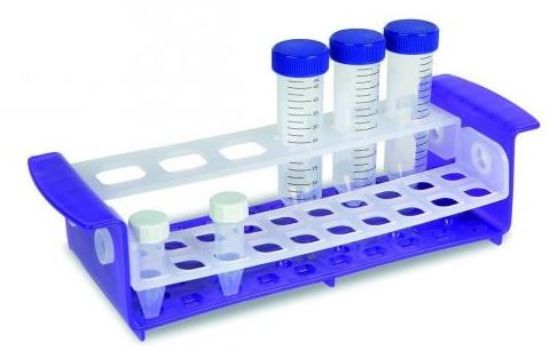 Tube Rack OneRack® Multi, purple/transparent 30,9 x 10,7 x 7,7 cm / 12.2 x 4.2 x 3 Inch 6 inserts (2/diameter), 20x 13mm; 20x 17mm; 6x30mm_1617044