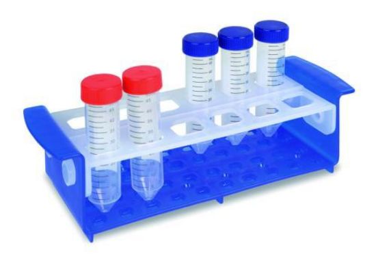 Tube Rack OneRack® Multi, blue/transparent 30,9 x 10,7 x 7,7 cm / 12.2 x 4.2 x 3 Inch 6 inserts (2/diameter), 20x 13mm; 20x 17mm; 6x30mm_1725211