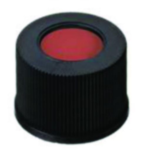 LLG-Screw cap N 10(bonded), PP, black, center hole, Red Rubber/PTFE beige, Hardness: 45° shore A, Thickness: 1.3 mm, pack of 100_1729687