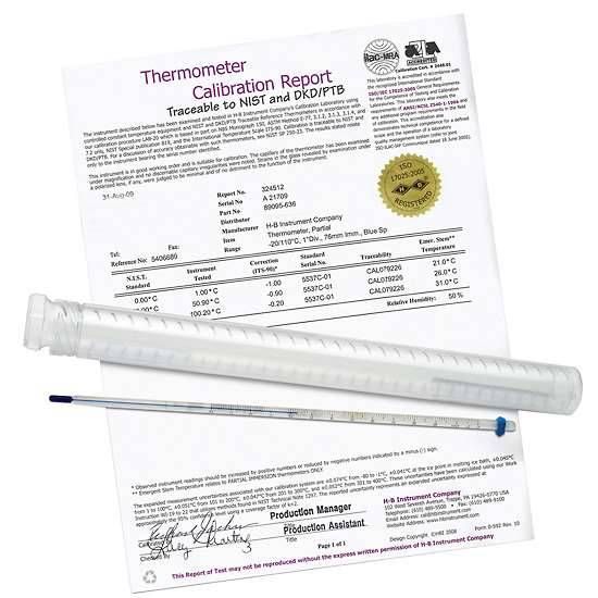 Digi-Sense Calibrated Liquid-In-Glass Thermometer; -20 to 110°C, Total Immersion, Organic Liquid Fill, Blue Spirit_1628688