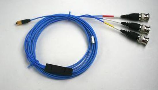Model:034G15 - 4-conductor, low noise, shielded FEP cable, 15-ft, 4-socket plug to (3) BNC plugs (labeled X Y Z)_1086484