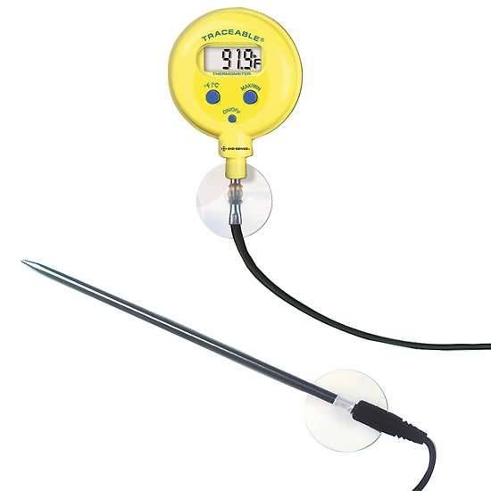 Traceable, Waterproof Remote Probe Thermometer with Calibration, ±1°C accuracy (-20 to 100°C); 1 Stainless Steel Probe_1185377