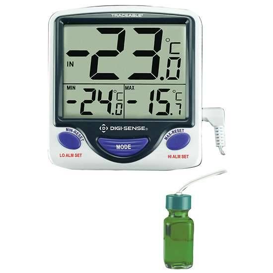 Digi-Sense Traceable® Jumbo Fridge/Freezer Digital Thermometer with Calibration; Bottle Probe_1195461
