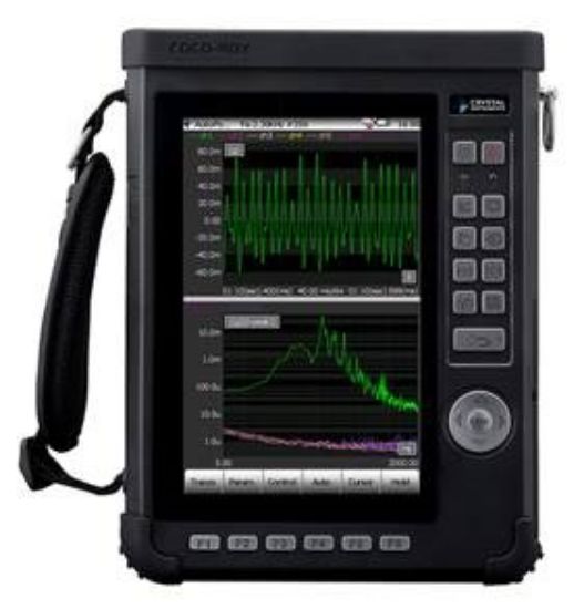 CoCo-80X system: Two 24 bit inputs, One 24 bit output, tacho, sampling up to 102.4 kHz, 150 dBFS, 128 GB SD card, Wi-Fi, CAN-Bus, 7” touch screen color LCD. Software includes Standard DSA (C80X-01) FFT, trigger, recording, ZOOM, filter, his_1327529