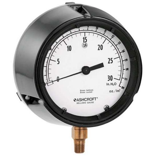 Ashcroft 1188AS4.5 4.5" Low-Pressure Brass Bellows Gauge 0 to 30" WC_1196083