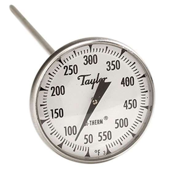 Taylor 6220J 2" Dial Bi-metal Test Thermometer, 8" Stem, 50F/550F, 1% Accy_1233519