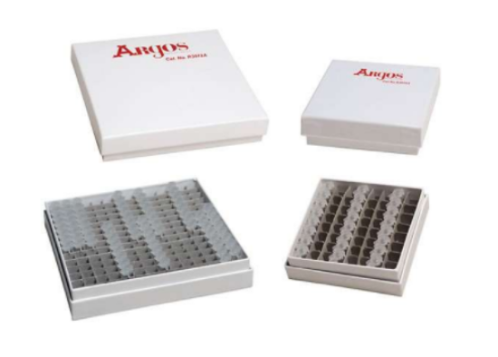 Argos Technologies PolarSafe® Cardboard Freezer Box, 5-1/4" x 5-1/4" x 1"; with 196-Place Divider for PCR Tubes_1201887