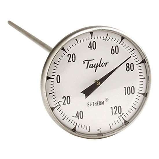 Taylor 6211J 2" Dial Bi-metal Test Thermometer, 8" Stem, -40F/120F, 1% Accy_1212907