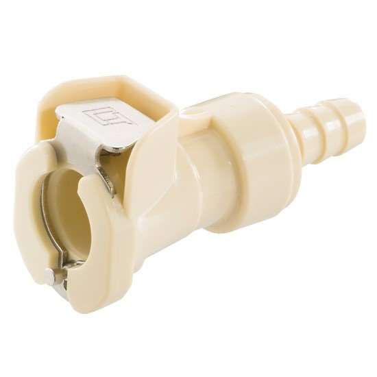 LinkTech 40PP Quick-Disconnect Body, almond PP, 1/4" flow, In-Line, valved, 3/8" hose barb; 25/pk_1229585