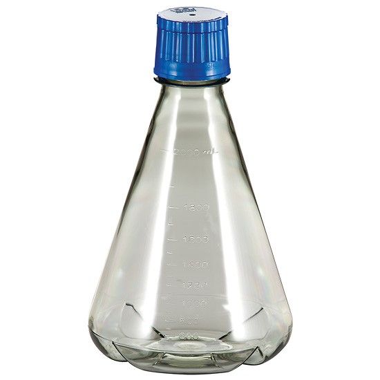 TriForest FBC2000S Polycarbonate Baffled-Base Sterile Erlenmeyer Shaker Flask, 2000 mL, PP Cap, Packs of 6, 24/CS_1240069