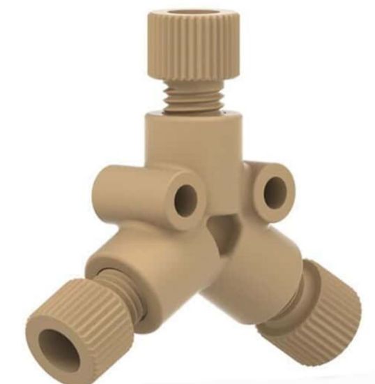 Idex P-512 Low-Pressure Y Connector Assembly, Natural PEEK, 0.020" Bore, 1/16" OD Tubing, 1/4-28 Flat Bottom; 1/EA_1534008