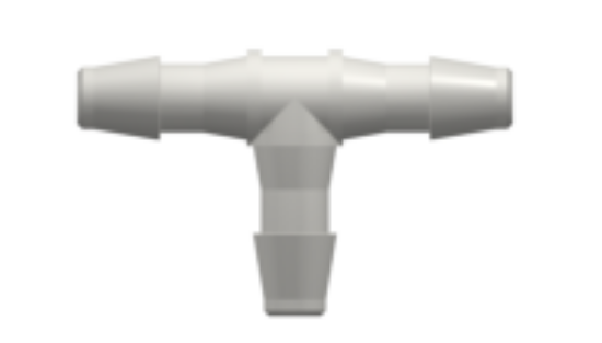 Tee Tube Fitting with 200 Series Barbs 1/16" (1.6 mm) ID Tubing White Nylon_1811118