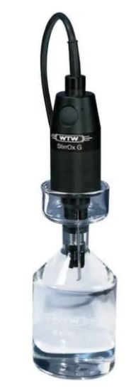 StirrOx® G, Self-stirring oxygen sensor for determination in Karlsruhe bottles and Winkler bottles with OxiCal®-ST calibration and storage vessel, 3 exchange membrane heads, Cleaning solution, , electrolyte and abrasive foil._1885210
