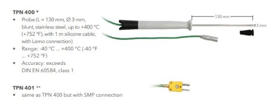 TPN 401 Immersion probe with 1 m silicone cable, L = 130 mm, Ø 3 mm, blunt, SMP. NiCr-Ni Immersion probe, diam.: 3mm, NL 130mm,_1888500