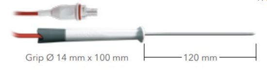 TPX 400-40 Pointed probe with 40 cm silicone cable (red) and handle, needle length = 120 mm, Ø 3 mm_1888463