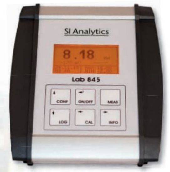 Model pH, ORP and ISE Benchtop Meter Lab 845, pH meter Lab 845 Set / BL25, pHMeasuring parameters pH, mV, ISE, temp., 3-point-cal., micropr., BNC connection. Including stand, power supply, BlueLine 25 pH and DIN buffers in ampules (6 pieces_1887260