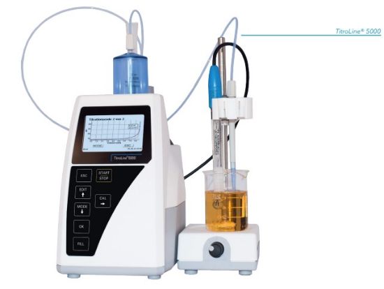 TitroLine® 5000, Module 1: basic unit without electrode, with ready to use with 50 ml dosing unit TZ 3160 with tubes, screw threads and titration tip, magnetic stirrer TM 50, mouse TZ 3880, titration clamp Z 305 and stand rod TZ 1748_1890160