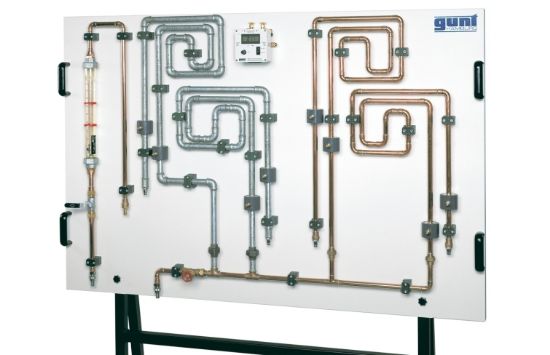 GUNT Installation Technology Trainer, Pressure Losses in Pipe Bends, Fluid Flow Measurement