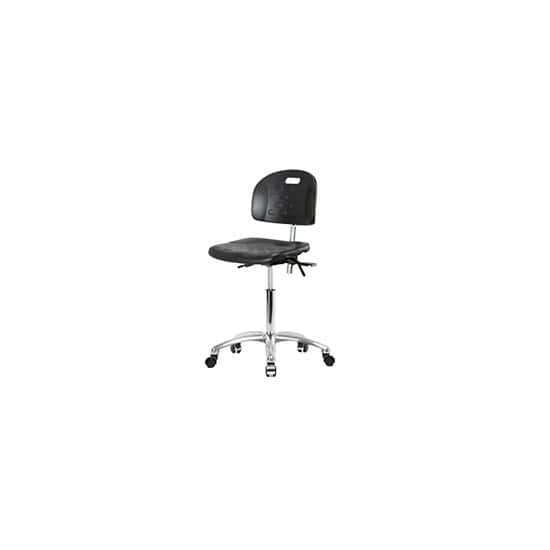 Cole-Parmer Clean Room Black Polyurethane Bench Height Ergonomic Chair In Chrome With Arm Rests And Casters_1463774