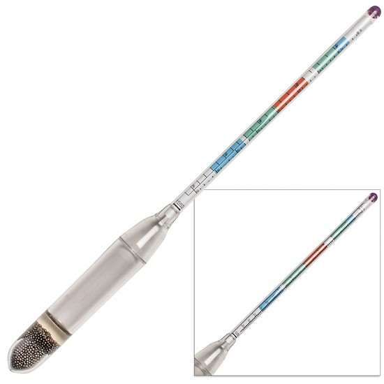 Cole-Parmer Triple Scale Beer and Wine Hydrometer, Polycarbonate; 0.99-1.162 SpGr, 0-35° Brix, 0-20% PAV_1481227