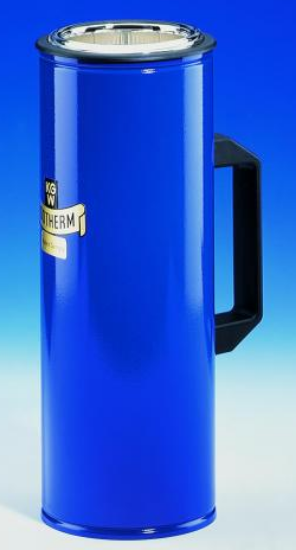 Dewar flasks, cylindrical, with side gripDURAN®. DIN EN ISO 16496. With blue coated protective casing out of metal and side grip._1491072