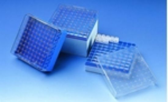 Storage box, PC, for 81 cryogenic tubes for 3.4 and 5 ml, stackable blue, autoclavable at 121°C (20 min)_1523228
