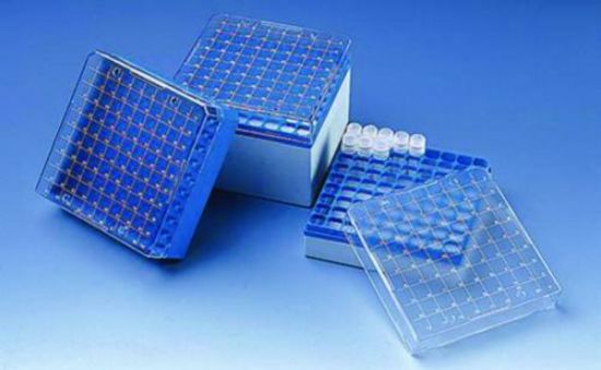 Storage box, PC, for 81 cryogenic tubes for 1.2 and 2 ml, stackable blue, autoclavable at 121°C (20 min)_1523261